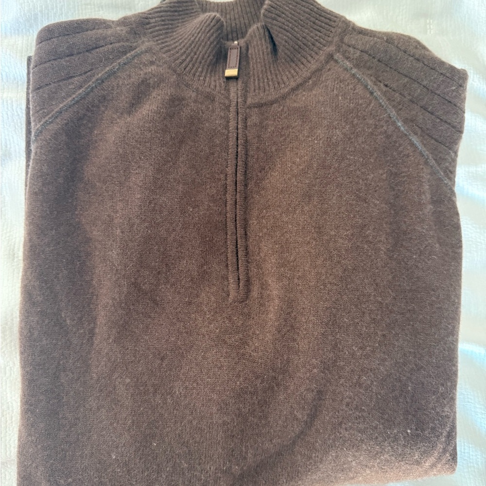 Luxury Men’s 100% Cashmere Sweater – Brown Half Zip (Transcript, Size L)